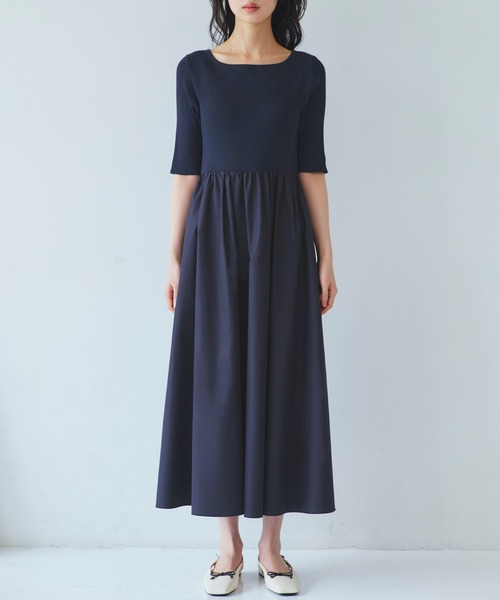 洗える ストレッチ ｜ リブニット & ギャザースカート コンビ