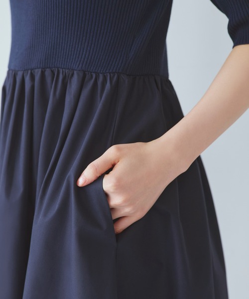 RUIRUE BOUTIQUE（ルイルエブティック）の「洗える ストレッチ ｜ リブニット & ギャザースカート コンビワンピース ｜ レディース おしゃれ きれいめ 半袖 無地 オフィスカジュアル 通勤服 ニットワンピース（ワンピース・レディース・ネイビー/グレー/ブラック・M/S/LL/L）」の21枚目の写真