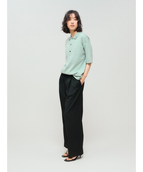ミデュウミソリッド　MIDIUMISOLID サイドスリットニット　デザイン MIDIUMISOLID for Ladies ローゲージVネックプルオーバー