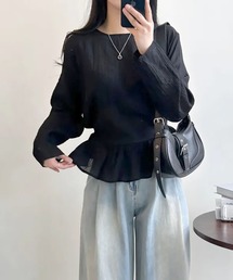 シアー裾リボンプルオーバーブラウス