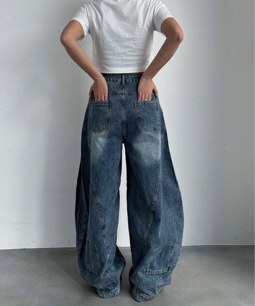 DT MaxMara ★ 天然繊維デニム ルーズ ジーンズ DINGO ブルー DENIM DELIGHT DAYS】13oz WIDE TAPERED JEANS / 13オンスワイド