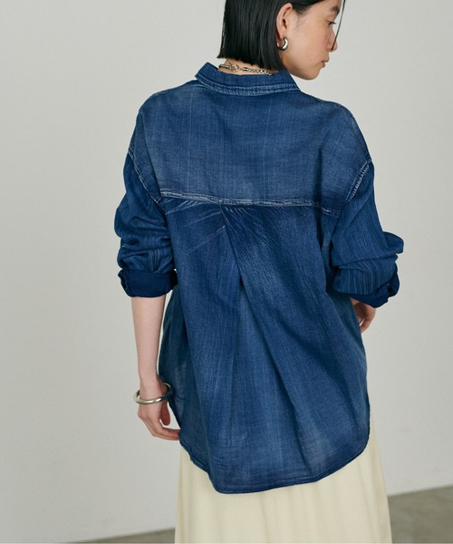 ブラウス シャツ デニム風加工シャツ レディース LARUTA ブラウス シャツ デニム風加工シャツ レディース