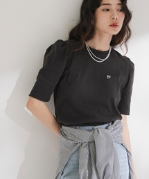 パフスリーブロゴ刺繍Tシャツ