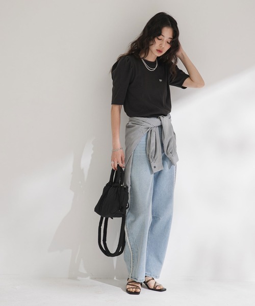 パフスリーブロゴ刺繍Tシャツ（Tシャツ/カットソー）｜rectangle