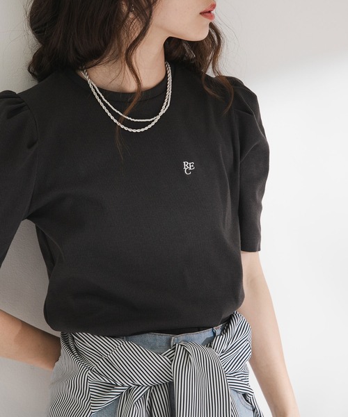 パフスリーブロゴ刺繍Tシャツ（Tシャツ/カットソー）｜rectangle