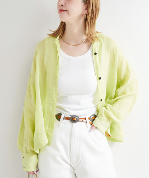 B.C STOCK(ベーセーストック)の「《追加》手洗い可 / パナマラミーシャツ(シャツ/ブラウス・レディース・ホワイト/ネイビー/イエロー/ライトグリーン・FREE)」の4枚目の写真