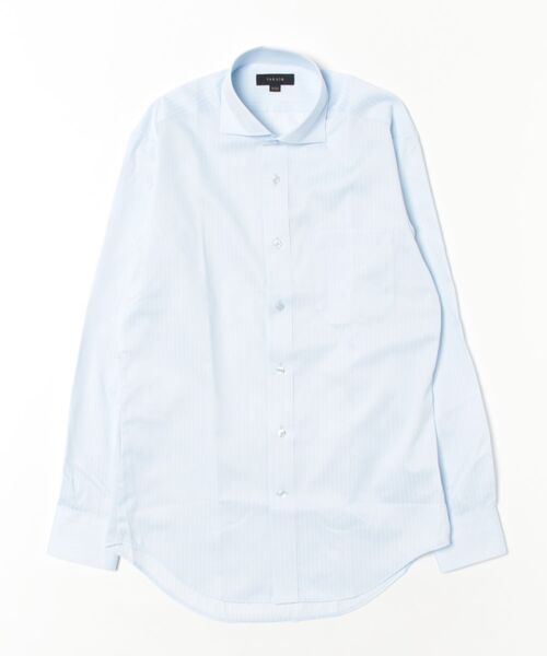 TAKA-Q(タカキュー)の「ワイシャツ メンズ 形態安定 透け防止 遮熱 UVカット 綿混 カッタウェイ 長袖 ビジネス ドレス スタンダードフィット(ビジネスシャツ・メンズ・サックスブルー・首回り43cm-裄丈86cm/首回り43cm-裄丈82cm/首回り39cm-裄丈80cm/首回り39cm-裄丈84cm/首回り41cm-裄丈82cm/首回り41cm-裄丈86cm/首回り37cm-裄丈80cm/首回り45cm-裄丈86cm)」の2枚目の写真