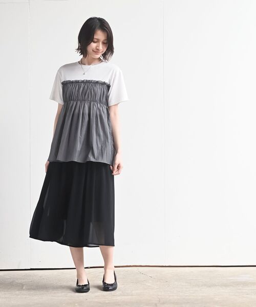 rps（アールピーエス）の「異素材ドッキングＴ（Tシャツ/カットソー・レディース・カーキ/ブラック/グレー/オフホワイト・フリー）」の13枚目の写真