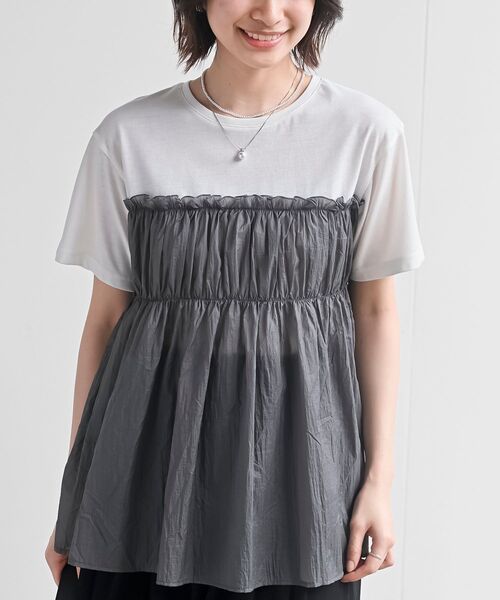 rps（アールピーエス）の「異素材ドッキングＴ（Tシャツ/カットソー・レディース・カーキ/ブラック/グレー/オフホワイト・フリー）」の17枚目の写真
