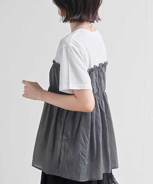rps（アールピーエス）の「異素材ドッキングＴ（Tシャツ/カットソー・レディース・カーキ/ブラック/グレー/オフホワイト・フリー）」の18枚目の写真