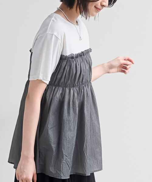 rps（アールピーエス）の「異素材ドッキングＴ（Tシャツ/カットソー・レディース・カーキ/ブラック/グレー/オフホワイト・フリー）」の20枚目の写真