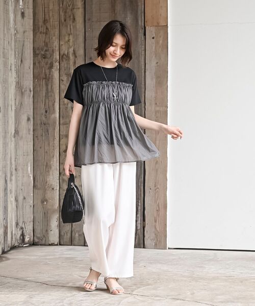 rps（アールピーエス）の「異素材ドッキングＴ（Tシャツ/カットソー・レディース・カーキ/ブラック/グレー/オフホワイト・フリー）」の21枚目の写真
