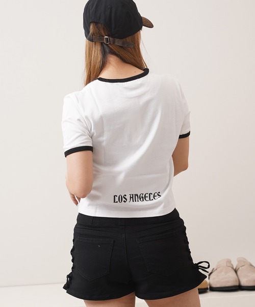 1111clothing（ワンフォークロージング）の「ハート刺繍 リンガーネックTシャツ / Heart Embroidery Ringer Neck T-Shirt（Tシャツ/カットソー・レディース・ホワイト×ブラック/ブラック×ホワイト/ホワイト×グリーン・L/M/S）」の15枚目の写真