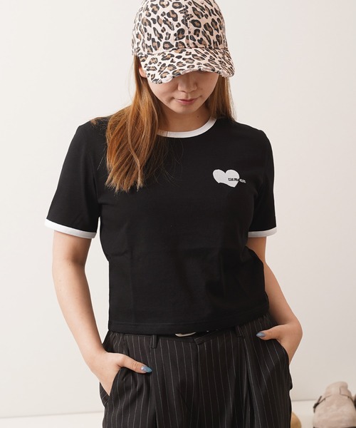1111clothing（ワンフォークロージング）の「ハート刺繍 リンガーネックTシャツ / Heart Embroidery Ringer Neck T-Shirt（Tシャツ/カットソー・レディース・ホワイト×ブラック/ブラック×ホワイト/ホワイト×グリーン・L/M/S）」の20枚目の写真