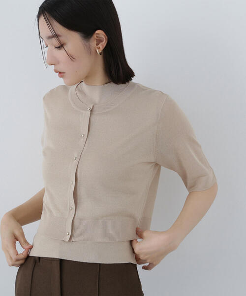 NATURAL BEAUTY BASIC（ナチュラルビューティーベーシック）の「◇【Oggi掲載】シアーショートカーデアンサンブル（カーディガン/ボレロ・レディース・チャコールグレー/ベージュ/ブラウン/グリーン・FREE）」の4枚目の写真