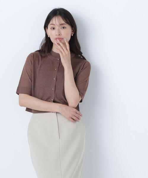 NATURAL BEAUTY BASIC（ナチュラルビューティーベーシック）の「◇【Oggi掲載】シアーショートカーデアンサンブル（カーディガン/ボレロ・レディース・チャコールグレー/ベージュ/ブラウン/グリーン・FREE）」の3枚目の写真