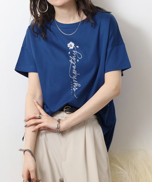BRODIAEA(ブローディア)の「BRODIAEA ロゴプリント半袖Tシャツ【日本製】(Tシャツ/カットソー・レディース・ブルー/オフホワイト/エメラルド/ブラック/モカ・40)」の12枚目の写真