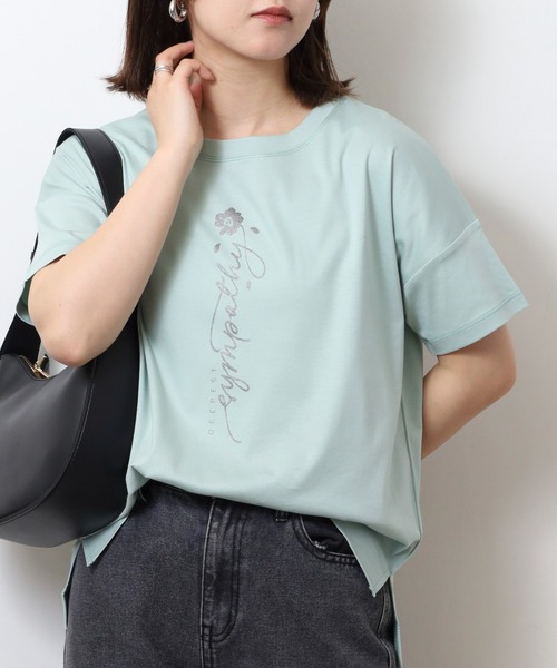 BRODIAEA(ブローディア)の「BRODIAEA ロゴプリント半袖Tシャツ【日本製】(Tシャツ/カットソー・レディース・ブルー/オフホワイト/エメラルド/ブラック/モカ・40)」の8枚目の写真