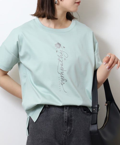 BRODIAEA(ブローディア)の「BRODIAEA ロゴプリント半袖Tシャツ【日本製】(Tシャツ/カットソー・レディース・ブルー/オフホワイト/エメラルド/ブラック/モカ・40)」の10枚目の写真