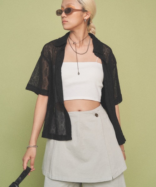 Solace（ソレイス）の「カップ付きベアキャミソール / クロップド丈（キャミソール・レディース・ブラック/アイボリー・FREE）」の8枚目の写真