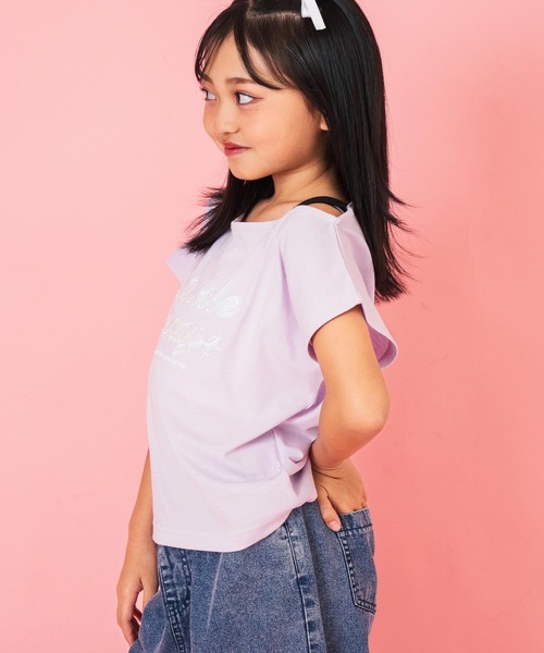 WDW アナ　寝起きTシャツ セール】アシンメトリー 肩アキ オーロラ ワッペン Tシャツ