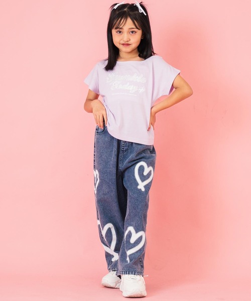 WDW アナ　寝起きTシャツ セール】アシンメトリー 肩アキ オーロラ ワッペン Tシャツ