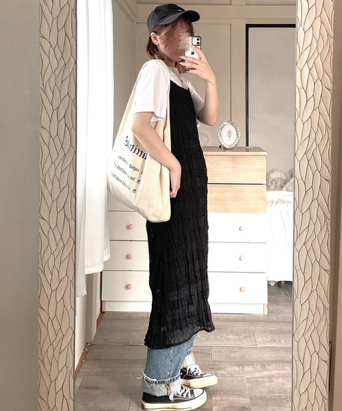 etta（エタ）の「ナチュラルロングキャミワンピース（ワンピース・レディース・ブラック/ベージュ・FREE）」の6枚目の写真