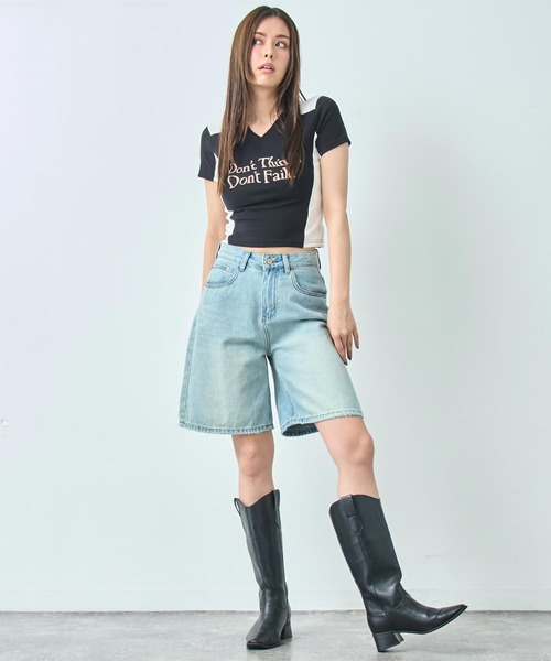 ANAP(アナップ)の「配色 切り替え ゲーミング Tシャツ(Tシャツ/カットソー・レディース・ブラック/ホワイト/ライトピンク・FREE)」の14枚目の写真