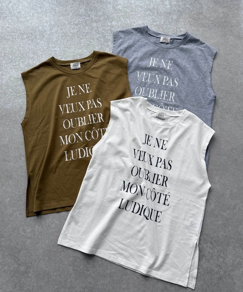 AS KNOW AS plus（アズノゥアズプラス）の「●ノースリロゴプリント サイドスリット入り ビッグサイズTシャツ（Tシャツ/カットソー・レディース・カーキ/オフホワイト/杢グレー・FREE）」の8枚目の写真