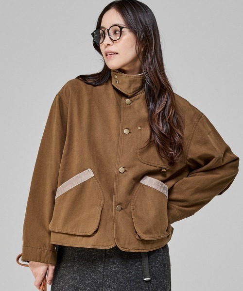 KRIFF MAYER Lady's Collection（クリフメイヤーレディースコレクション）の「【トラッド･軽量･綿100%･コーデュロイ襟】裏チェックハンティングJK（その他アウター・レディース・ナチュラル/ライトブラウン/チャコール・MEDIUM/LARGE）」の7枚目の写真