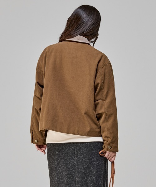 KRIFF MAYER Lady's Collection（クリフメイヤーレディースコレクション）の「【トラッド･軽量･綿100%･コーデュロイ襟】裏チェックハンティングJK（その他アウター・レディース・ナチュラル/ライトブラウン/チャコール・MEDIUM/LARGE）」の8枚目の写真