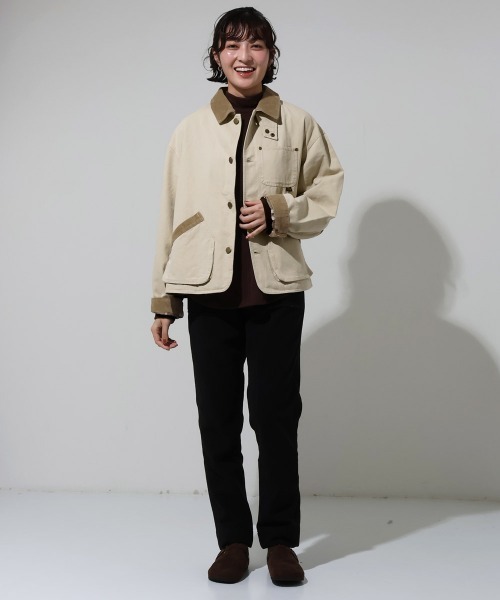 KRIFF MAYER Lady's Collection（クリフメイヤーレディースコレクション）の「【トラッド･軽量･綿100%･コーデュロイ襟】裏チェックハンティングJK（その他アウター・レディース・ナチュラル/ライトブラウン/チャコール・MEDIUM/LARGE）」の10枚目の写真
