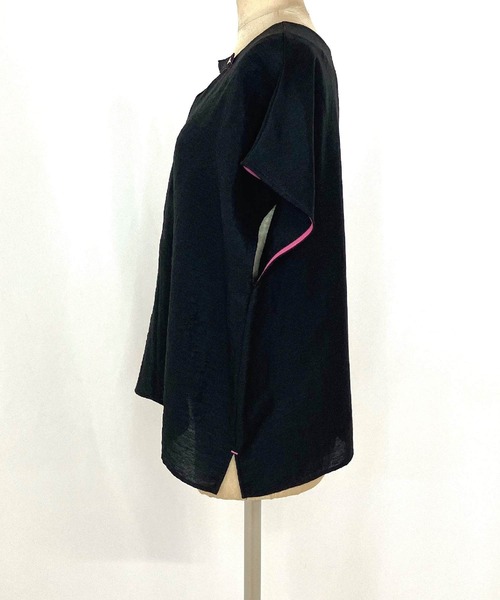 Q（キュー）の「レーヨンスラブネックベルトブラウス（シャツ/ブラウス・レディース・オリーブ/ブラック・MEDIUM）」の3枚目の写真