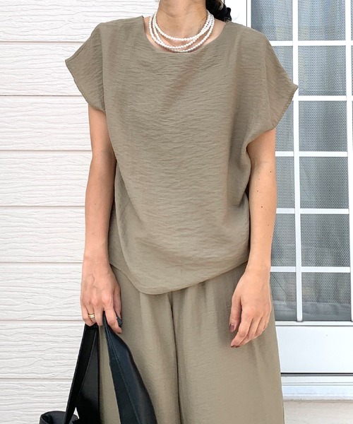 Q（キュー）の「レーヨンスラブネックベルトブラウス（シャツ/ブラウス・レディース・オリーブ/ブラック・MEDIUM）」の13枚目の写真