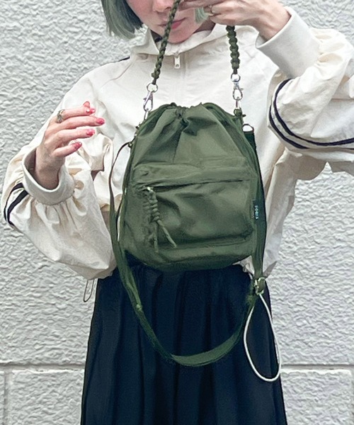 Fashion Letter(ファッションレター)の「2way ハンドメイドコード巾着バッグ(ショルダーバッグ・レディース・ベージュ/アイボリー/カーキ/ブラック・FREE)」の8枚目の写真