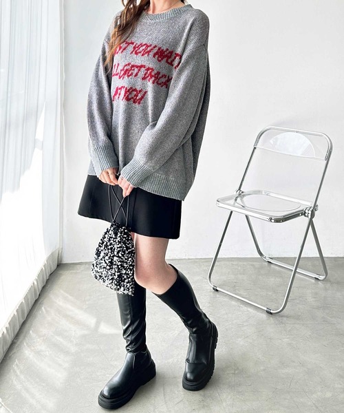 GeeRA（ジーラ）の「配色ロゴジャガードオーバーサイズニット（ニット/セーター・レディース・ネイビー/オフホワイト/グレー・MEDIUM/LARGE/X-LARGE）」の20枚目の写真