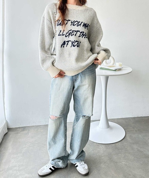 GeeRA（ジーラ）の「配色ロゴジャガードオーバーサイズニット（ニット/セーター・レディース・ネイビー/オフホワイト/グレー・MEDIUM/LARGE/X-LARGE）」の7枚目の写真