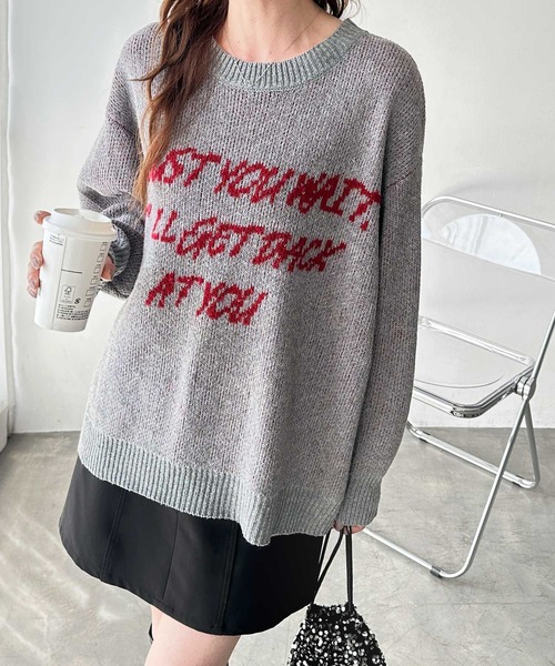 GeeRA（ジーラ）の「配色ロゴジャガードオーバーサイズニット（ニット/セーター・レディース・ネイビー/オフホワイト/グレー・MEDIUM/LARGE/X-LARGE）」の13枚目の写真