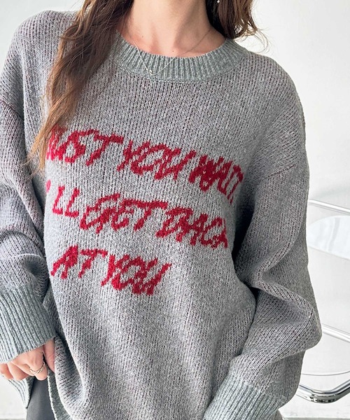 GeeRA（ジーラ）の「配色ロゴジャガードオーバーサイズニット（ニット/セーター・レディース・ネイビー/オフホワイト/グレー・MEDIUM/LARGE/X-LARGE）」の14枚目の写真