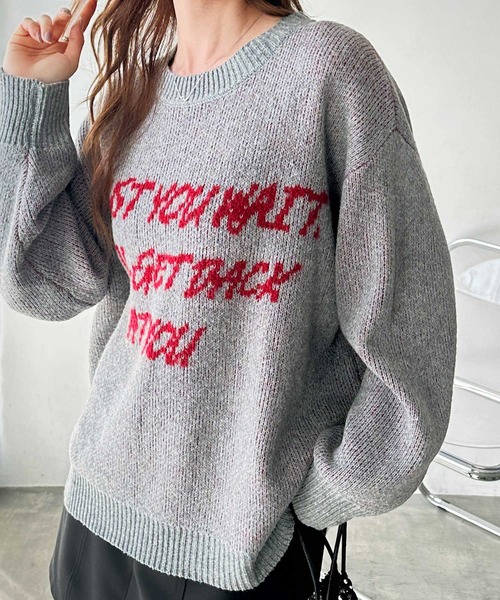 GeeRA（ジーラ）の「配色ロゴジャガードオーバーサイズニット（ニット/セーター・レディース・ネイビー/オフホワイト/グレー・MEDIUM/LARGE/X-LARGE）」の15枚目の写真