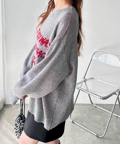 GeeRA（ジーラ）の「配色ロゴジャガードオーバーサイズニット（ニット/セーター・レディース・ネイビー/オフホワイト/グレー・MEDIUM/LARGE/X-LARGE）」の16枚目の写真