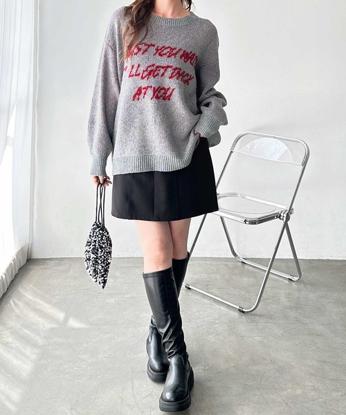 GeeRA（ジーラ）の「配色ロゴジャガードオーバーサイズニット（ニット/セーター・レディース・ネイビー/オフホワイト/グレー・MEDIUM/LARGE/X-LARGE）」の18枚目の写真