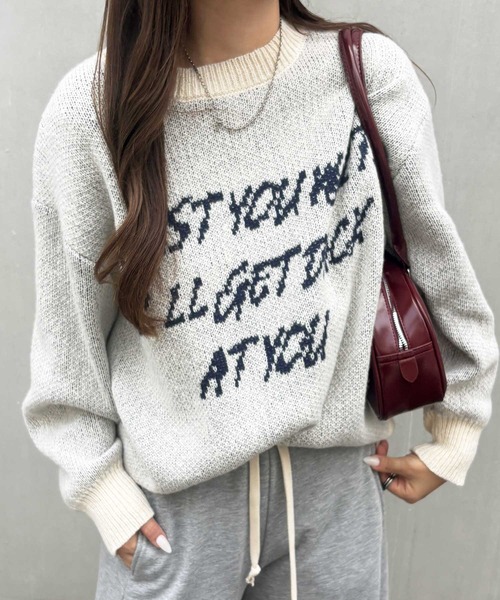 GeeRA（ジーラ）の「配色ロゴジャガードオーバーサイズニット（ニット/セーター・レディース・ネイビー/オフホワイト/グレー・MEDIUM/LARGE/X-LARGE）」の9枚目の写真