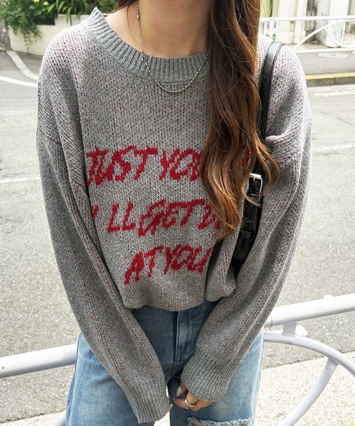 GeeRA（ジーラ）の「配色ロゴジャガードオーバーサイズニット（ニット/セーター・レディース・ネイビー/オフホワイト/グレー・MEDIUM/LARGE/X-LARGE）」の21枚目の写真