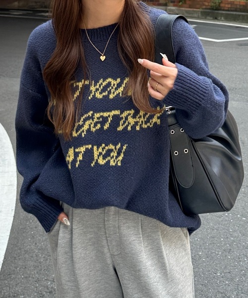 セール】配色ロゴジャガードオーバーサイズニット（ニット/セーター