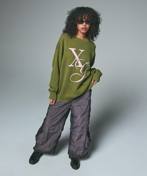X-girl(エックスガール)の「XG MONOGRAM LOGO JACQUARD KNIT TOP(ニット/セーター・レディース・ホワイト/ブラック/オリーブ・ONE SIZE)」の12枚目の写真