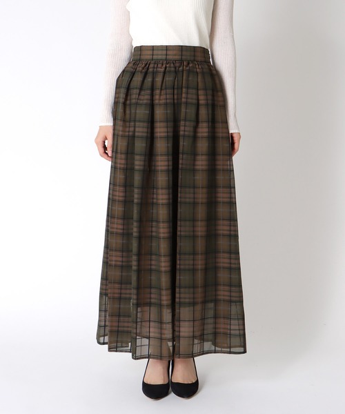 Jines（ジネス）の「シアーチェックタックギャザースカート【セットアップ可】（スカート・レディース・カーキ・38）」の10枚目の写真