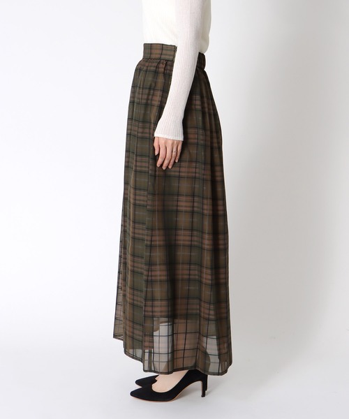 Jines（ジネス）の「シアーチェックタックギャザースカート【セットアップ可】（スカート・レディース・カーキ・38）」の11枚目の写真