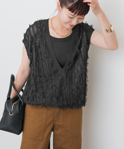 一部店舗+WEB限定》手洗い可 / フリンジニットベスト（ベスト