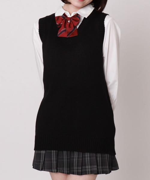 WEGO（ウィゴー）の「WEGO/ベーシックニットベスト（ベスト・レディース・杢グレー/オフホワイト/ワイン/ブラック/ベージュ/ネイビー・X-LARGE/MEDIUM/LARGE）」の3枚目の写真